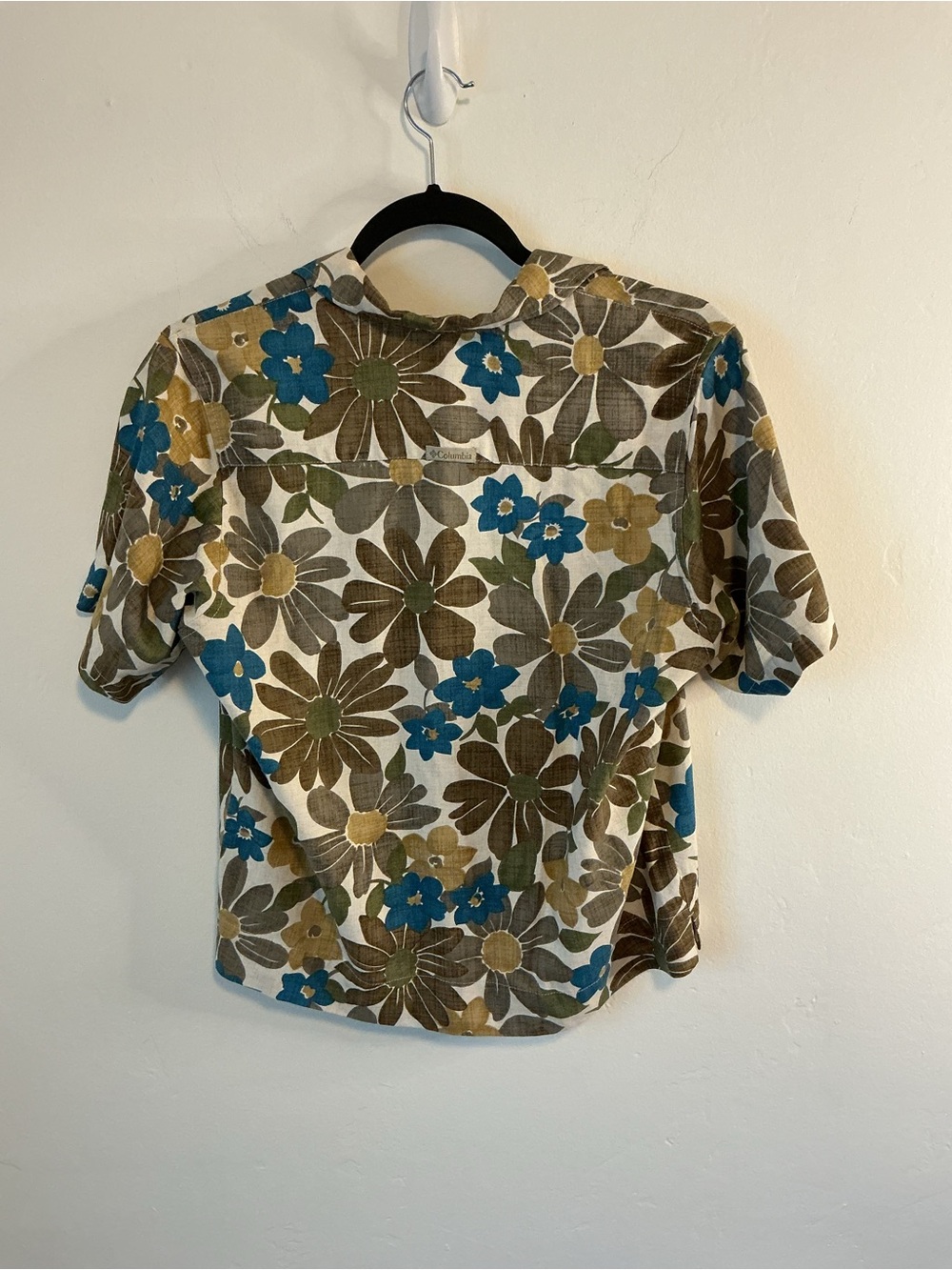 Columbia Floral Short Sleeve Button-Down Shirt — Cream, Brown & Blue - Picture 2 of 4
